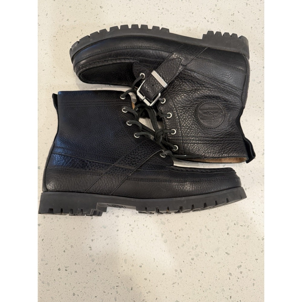 VTG Polo Country Ralph Lauren 90s Ranger Boots Black Pebbled Leather Buckle VNDS - Picture 5 of 10